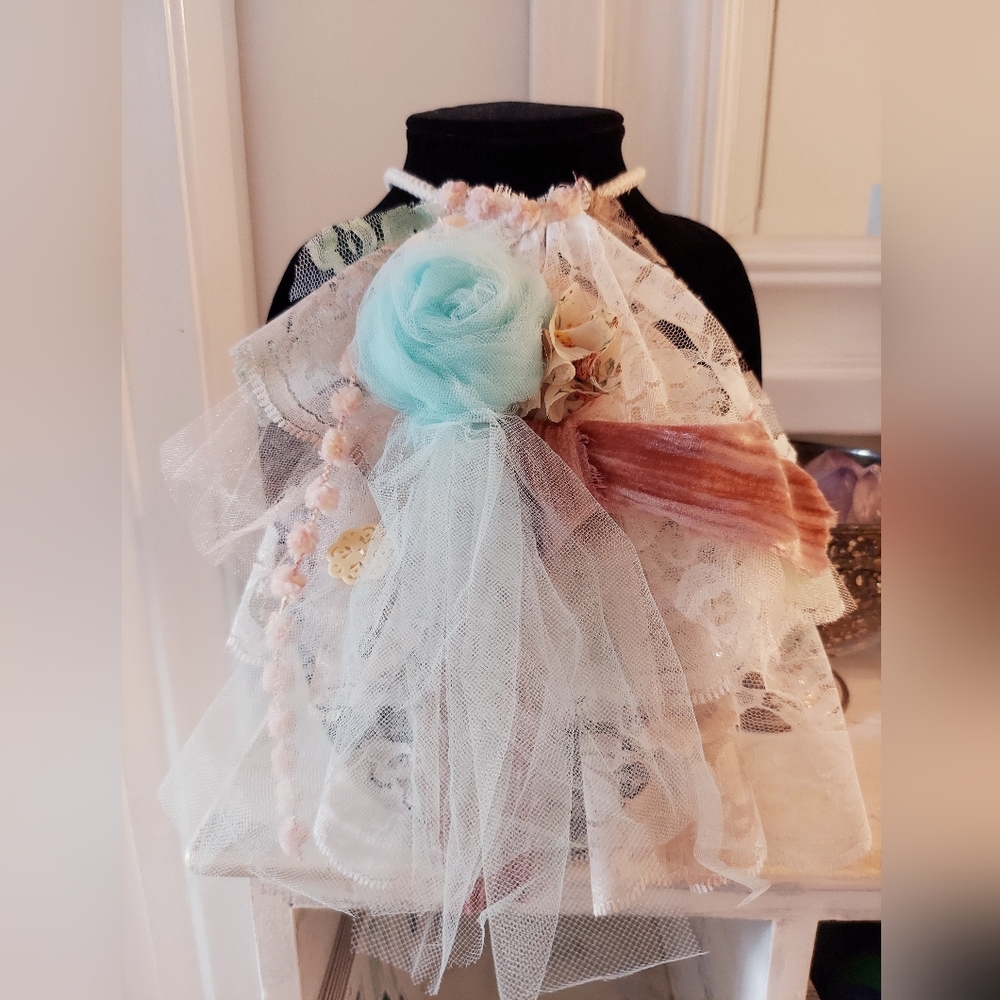 🌹 JABOT🌹 Neck Handsewn Adornment Lace Tulle Velvet OOAK NWT